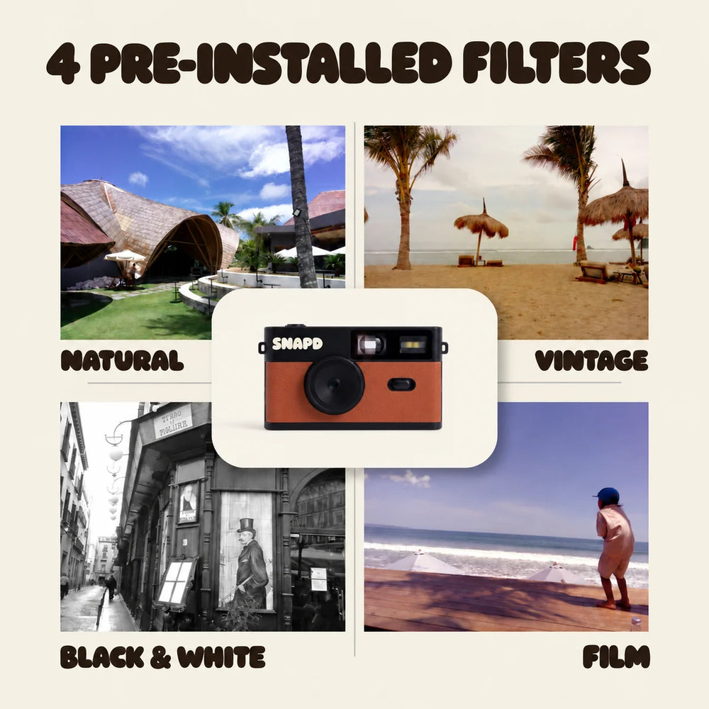 SNAPT product illustration showing its four film looks