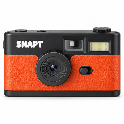 Orange and black SNAPT digital camera